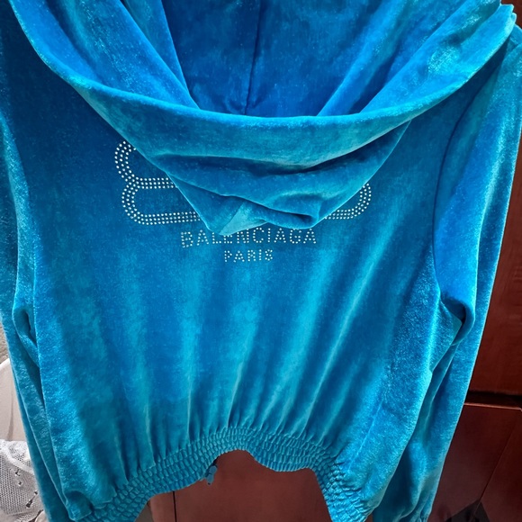 Balenciaga plush hoodie, rich turquoise color! - Picture 6 of 11